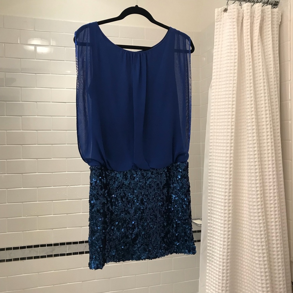 Aidan Mattox Blue Sequin Combo Party Dress